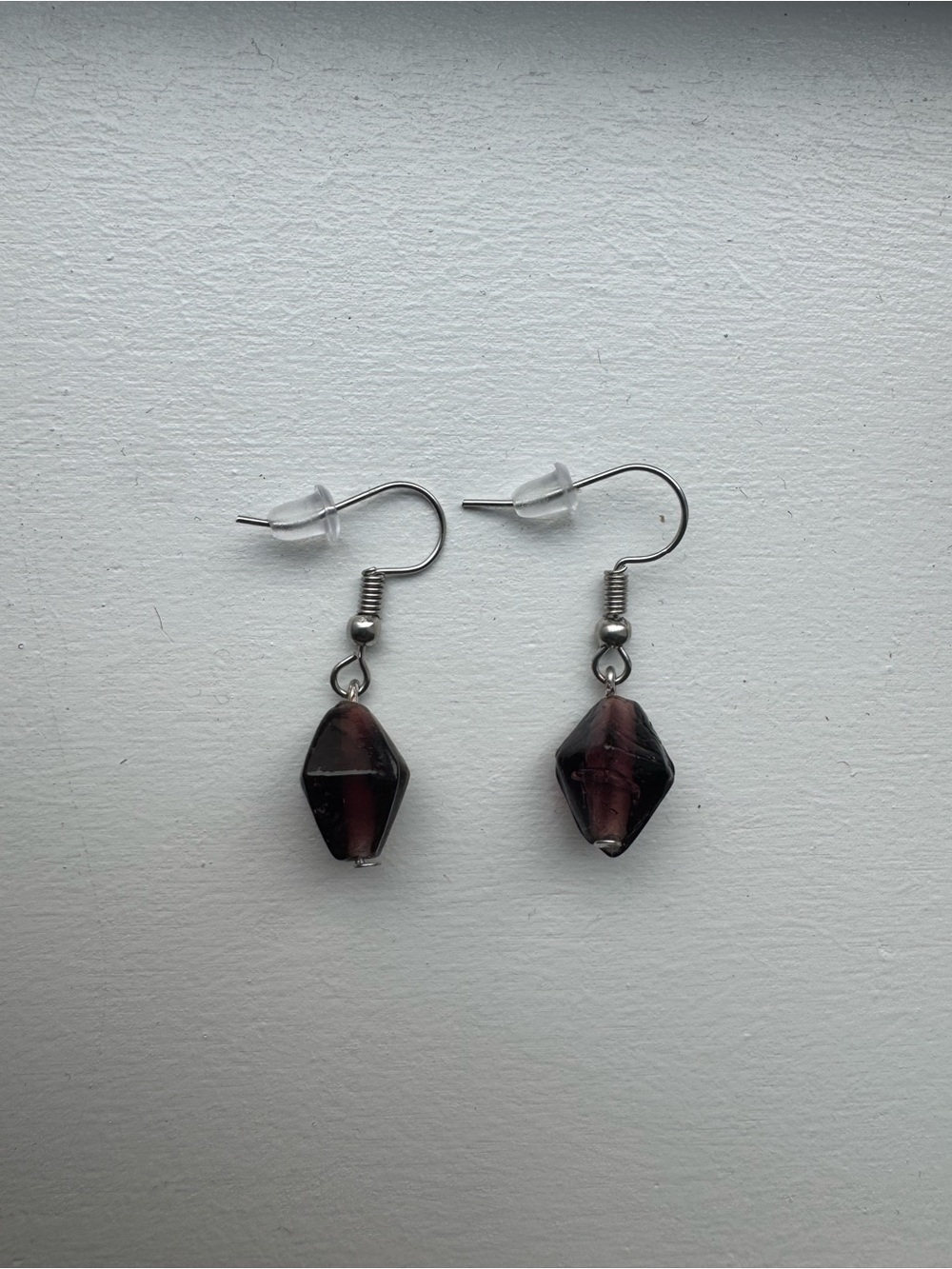 Handmade Dark Purple Glass Bead Dangle Earrings